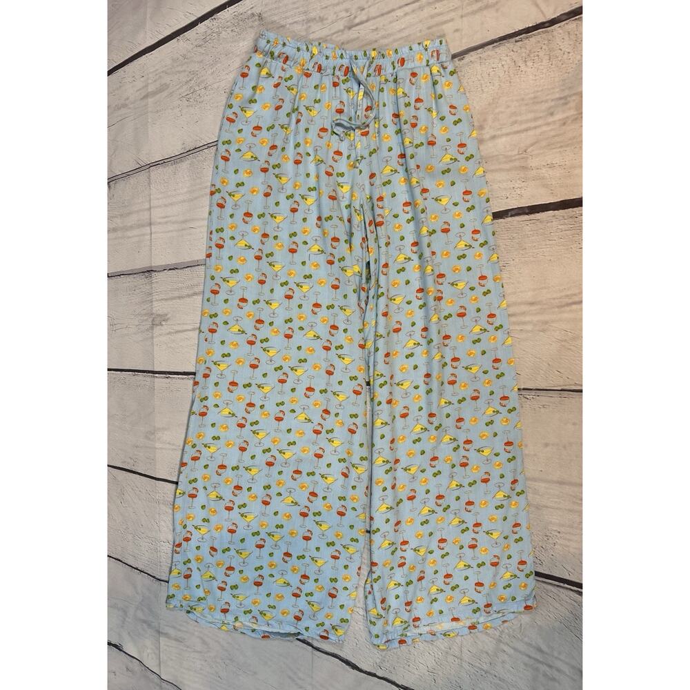 Dippin’ Daisy’s Blue Martini Print Lounge Pants Women’s S Rayon Cocktail Theme
